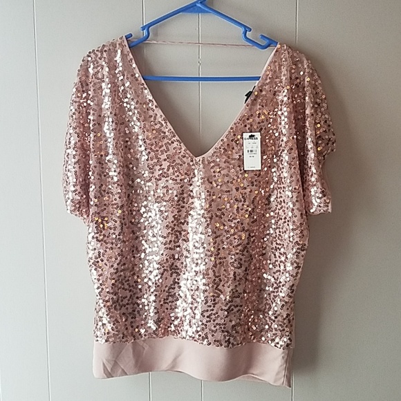 NWT Express blush colored sequined top - Picture 2 of 4